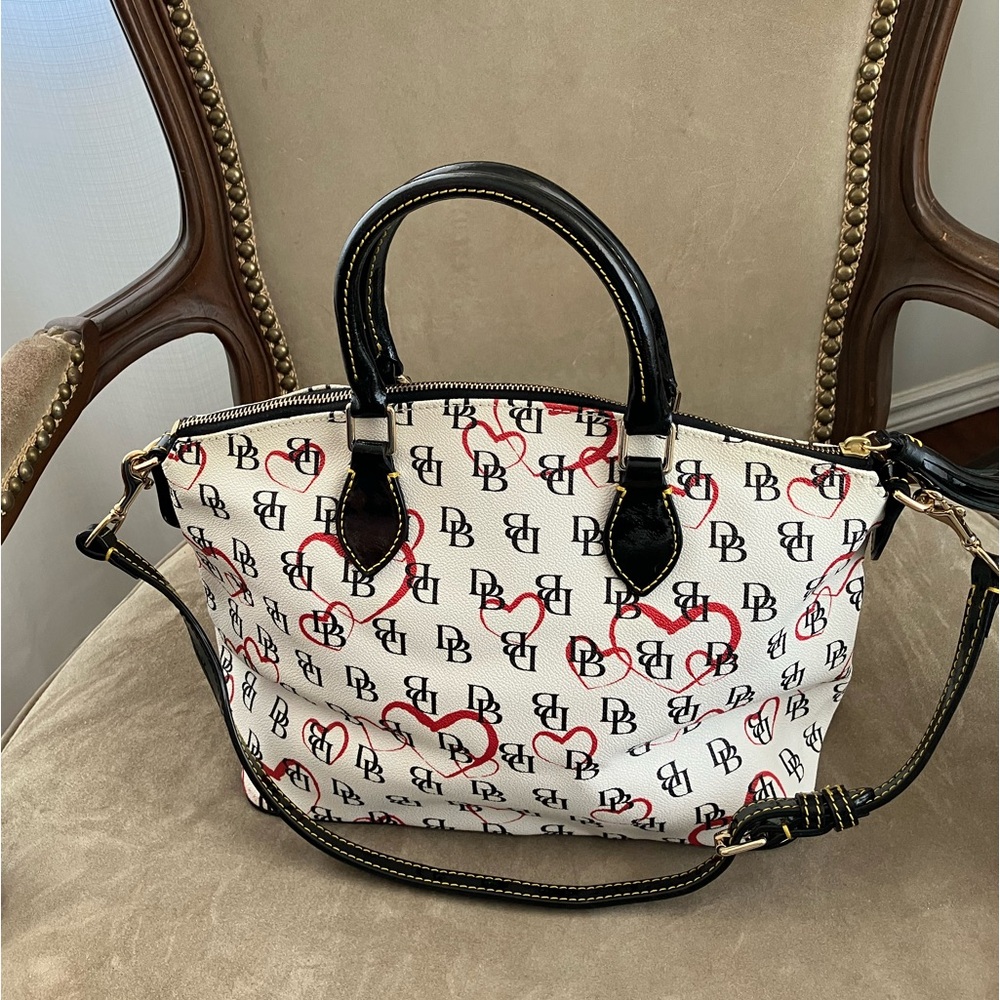 Dooney & Bourke w/ Black Patent Leather Tassel, Handles, Optional Strap and Trim - Picture 9 of 16